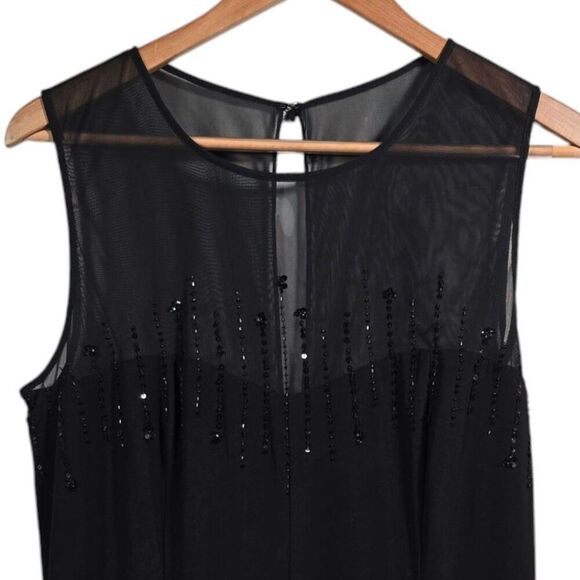 Jessica Howard Mesh Top Midi Dress Size 14 Black Embellished Sleeveless Flawed - Picture 4 of 13